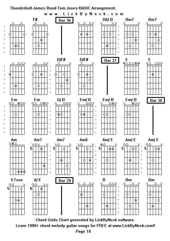 Chord Grids Chart of chord melody fingerstyle guitar song-Thunderball-James Bond-Tom Jones-BASIC Arrangement,generated by LickByNeck software.